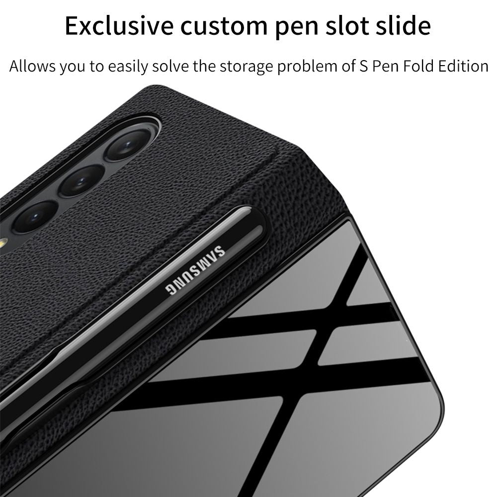Samsung Galaxy Z Fold 3 Back Cover / Luxury Glass Flip Case With Pen Holder - Aprozone
