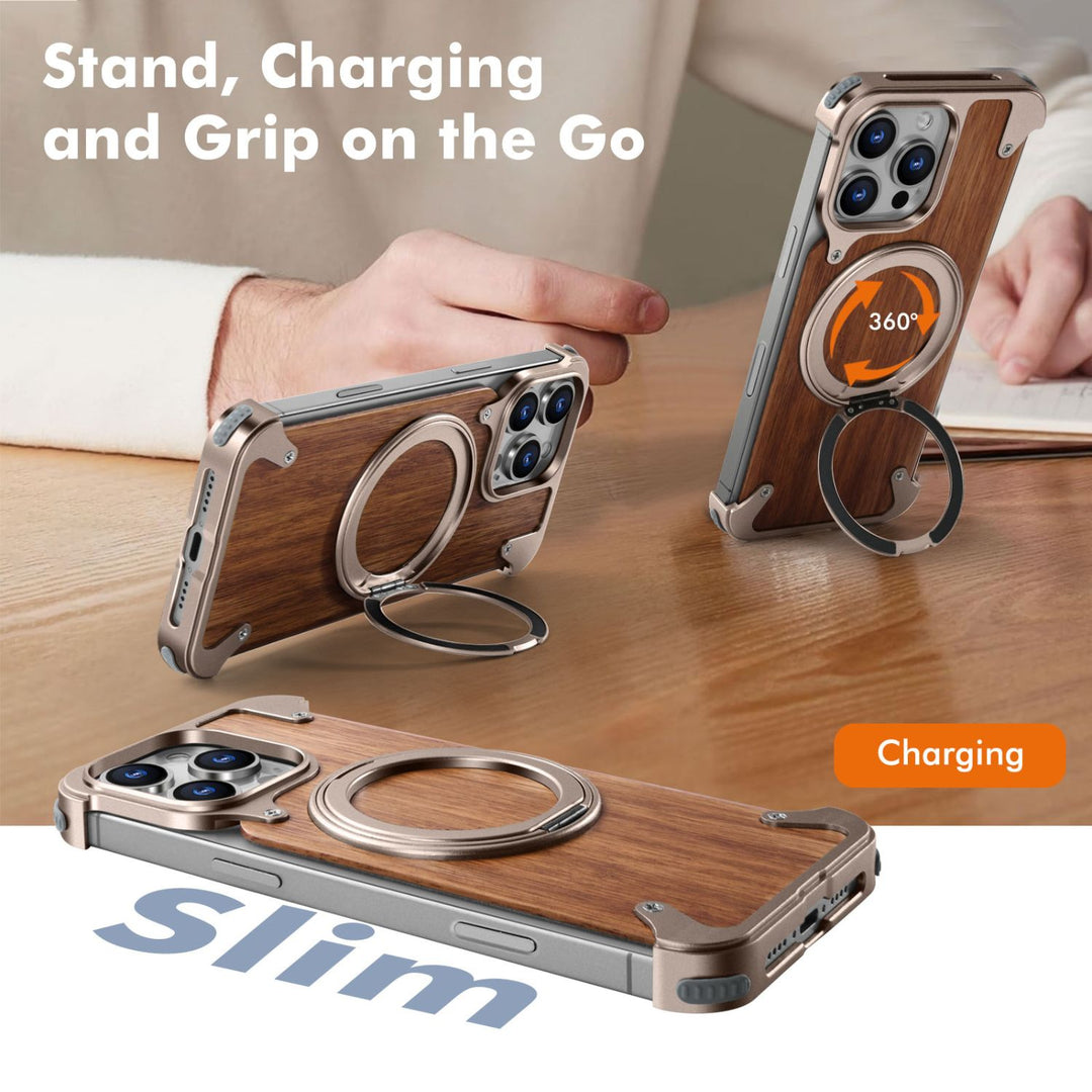 iPhone 16 Pro Back Cover / Luxury Magnetic Wooden Case