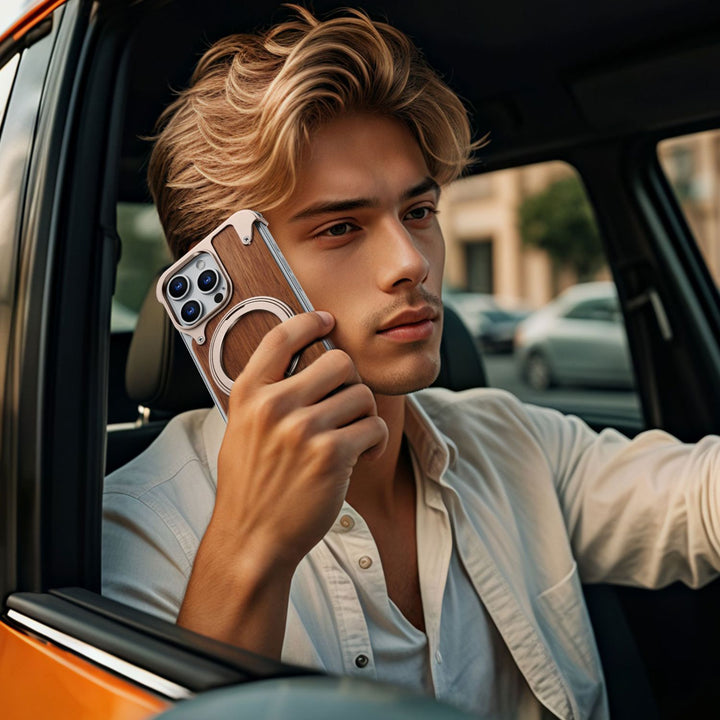 iPhone 16 Pro Back Cover / Luxury Magnetic Wooden Case